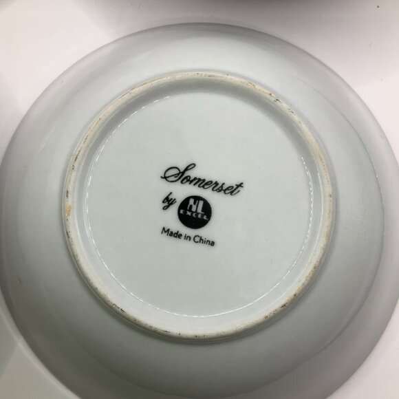 Somerset Blue, Pink & Green Flowers w/Blue Ribbon Silver Trimmed Bowl - Picture 5 of 5